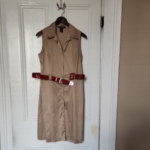 Jones Wear Tan Dress with Red Belt